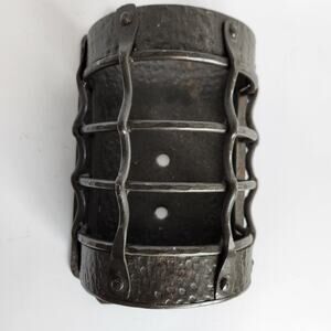 Industrial Hand-forged Iron Medieval Castle Caged Wall Sconce Riveted Hammered